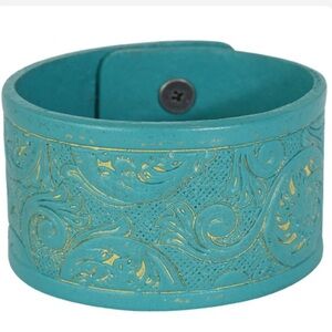 Justin Genuine Leather Cuff, floral tooled,adjustable,Western,casual trendy